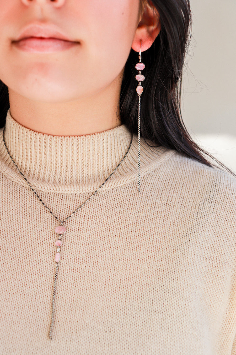 Pink Tourmaline 3 Stone "Y" Necklace