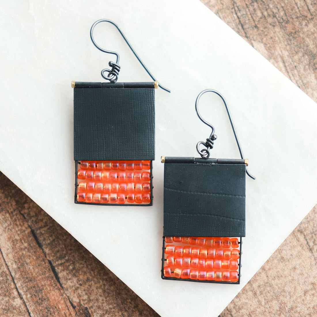 Orange Seed Bead Hinge Earrings