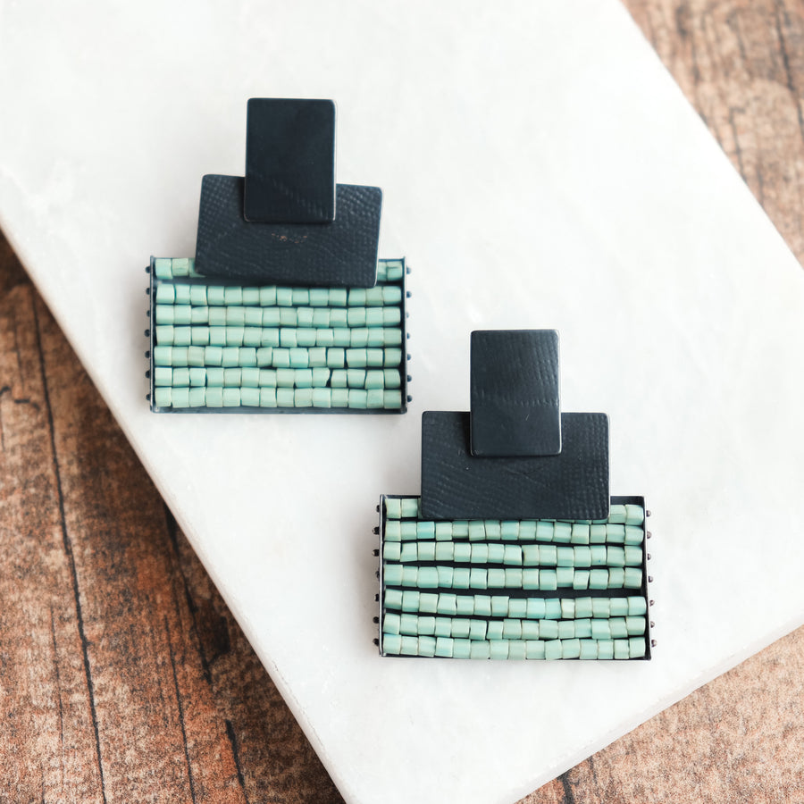 Seafoam Seed Bead Stacked Earrings