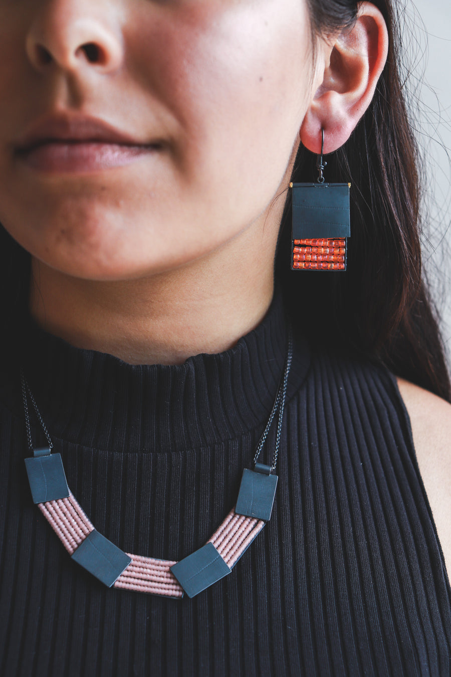 Orange Seed Bead Hinge Earrings