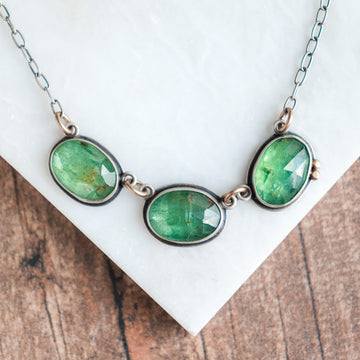 Green Kyanite 3-Stone + 14k Pebble Necklace