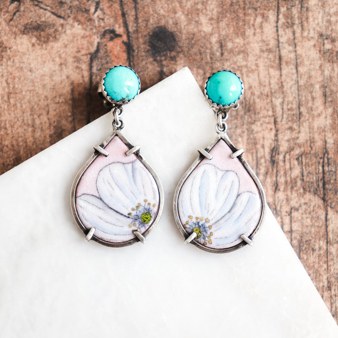 Turquoise & Rose Earrings