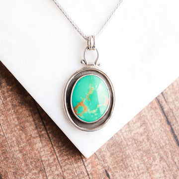 Turquoise Kingman Gold Shadowbox Oval Necklace no.1