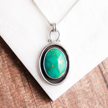 Turquoise Kingman Gold Shadowbox Oval Necklace no.2